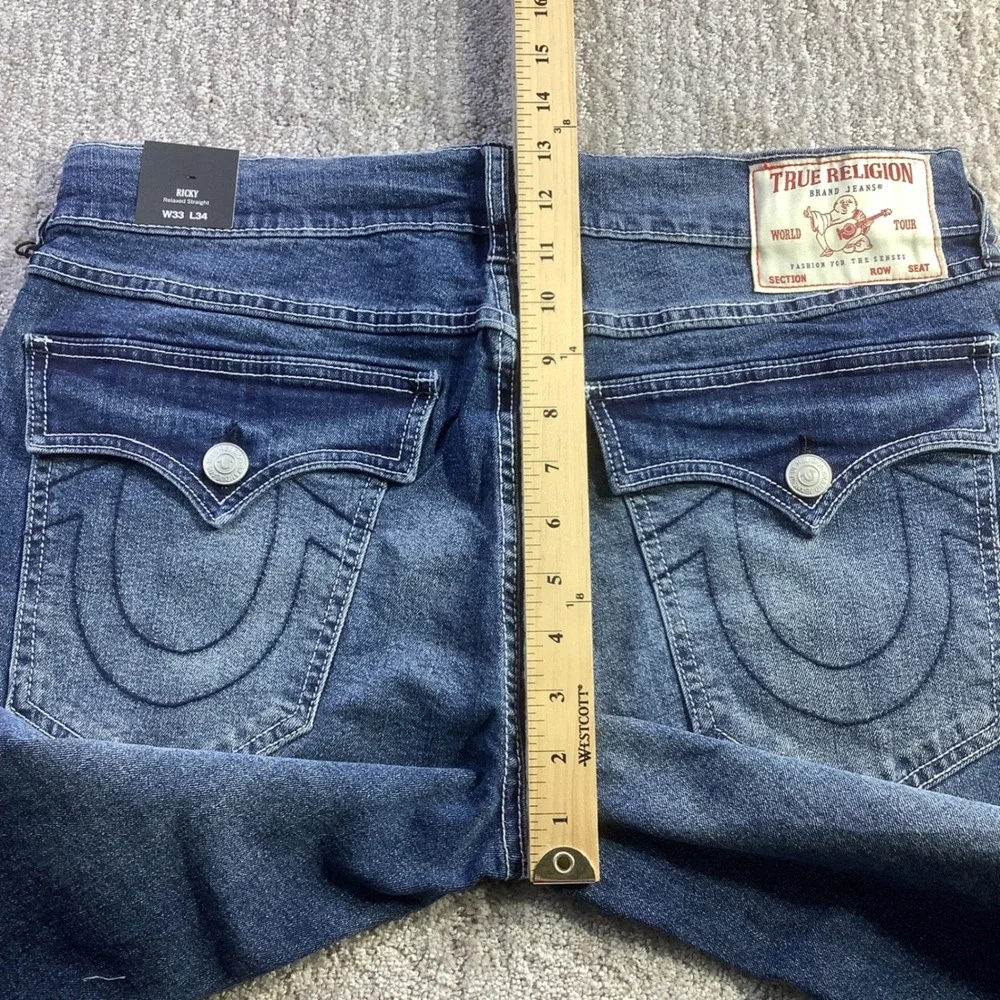 True Religion Ricky SN Flap Relaxed Straight Jeans Blue Size 33 x‎ 34 NWT